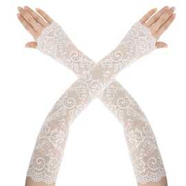 AEYURUID White Lace Gloves, Lace Gloves Fingerless, Long Lace Gloves, White Lace Gloves Fingerless, Lace Gloves Women Tea Party, Bridal Sleeves, Lace Sleeves, White Lace Sleeves, Wedding Sleeves