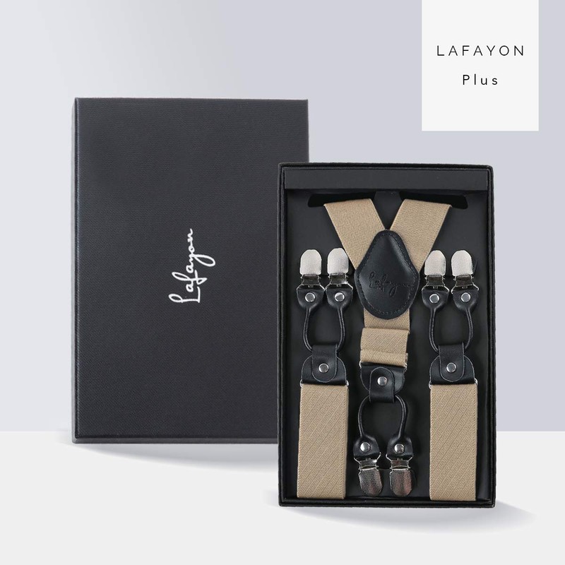 Lafayon Men's Braces 6 Buckles Y-Back Striped Heavy-Duty Durable Elastic