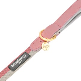 Blueberry Pet Polyester Fabric Webbing and Soft Genuine Leather Dog Leash with Soft & Comfortable Handle, 4 ft x 3/4", Pink and Grey, Leashes for Dogs