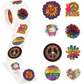 500 Pieces（8 Patterns）Peace Hippie Stickers Colorful Fashion Graffiti Rolls Self Adhesive Seals for Kids Teens Adults for Water Bottles Laptop Suitcase for Birthday Party Supplies Decor Favors