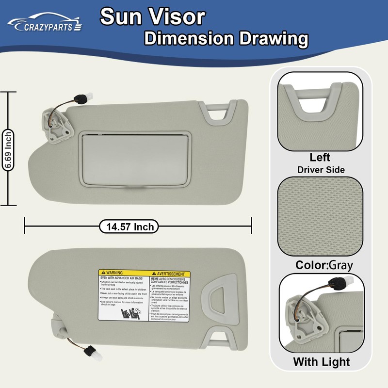 Driver Left Side Sun Visor Replacement Compatible with Nissan Altima