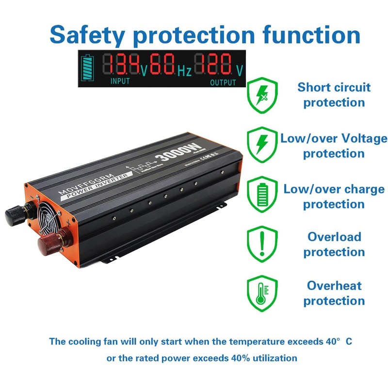3000 Watt Power Inverter Converter, Car/Truck/RV 12V DC to 110V