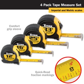 Titan 10902 4-Piece Tape Measure Set (12', 16', 25' and 33')