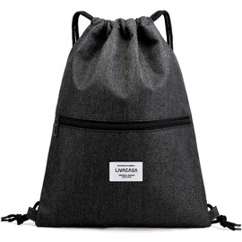 LIVACASA Gym Bag with Zip Inner Pocket Sports Bag Waterproof Hipster Bag Side Pocket Lined Backpack Gym Bag with Adjustable Drawstring for Men, Women and Children, black