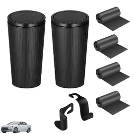 2 Packs Car Trash Can Bins with Lid, Portable Mini Car Bin for Cars Garbage Can Cup Holder, Universal Leakproof Vehicle Trash Garbage Bin with 4 Roll Trash Bags for Front Back Seat Accessories