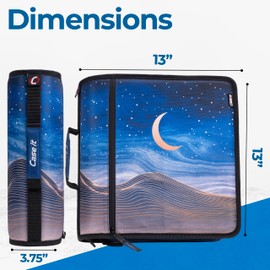 Case-it Mighty Zip Tab School Zipper Binder | 3-Inch O-Rings, 600-Sheet Capacity, 5-Subject Expanding File Folder, Multiple Pockets & Storage Organizer, Shoulder Strap | D-146 Desert Night