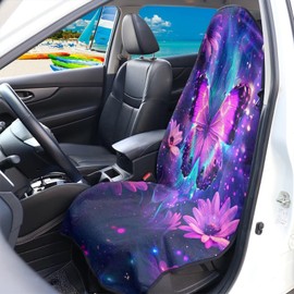 Qpednta Purple Butterfly Car Seat Cover Protector Front Seats Only Universal Fit High Back Seat Covers for Cars Easy to Install Waterproof Soft Auto Seat Covers Anti-Slip