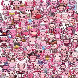 100 Pcs Cute Axolotl Stickers - Pink Kawaii Axolotl Waterproof Bulk Sticker for Kids, Cartoon Animal Bulk Decals for Journaling Water Bottle Laptops Decorations Gift for Women