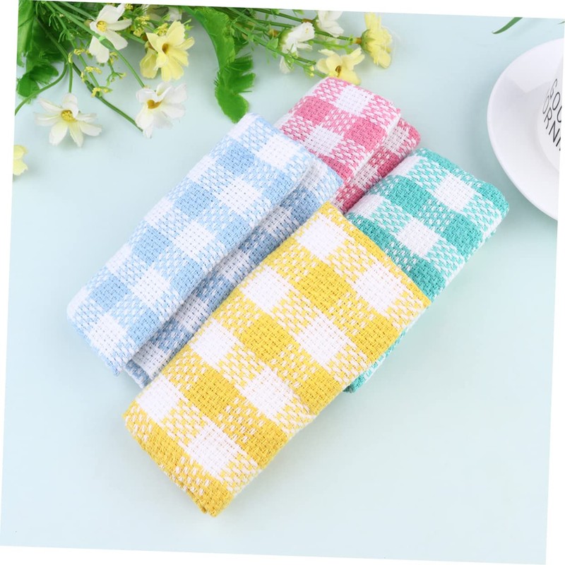 Baluue 8pcs Microfibre Dish Towels Plaid Pattern Cleaning Cloths Cotton