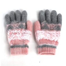 JIAHG Kids Winter Knit Gloves Warm Five Fingers Gloves Thick Woolen Gloves Children Cartoon Cat Kitten Gloves Thermal Outdoor School Cycling Skiing Gloves for 3-6 Years Boys Girls
