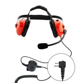 PROMAXPOWER Red Heavy Duty Dual-Muff Noise Reduction Headset with Noise Cancelling Boom Mic Compatible with Motorola Radios CP100, CP185, CP200, BPR40 Mag One, R2