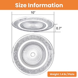 Elsjoy 6 Pack 10 Inch Large Glass Dinner Plate, Clear Round Serving Plate Vintage Embossed Dinnerware for Salad, Pasta, Fruits