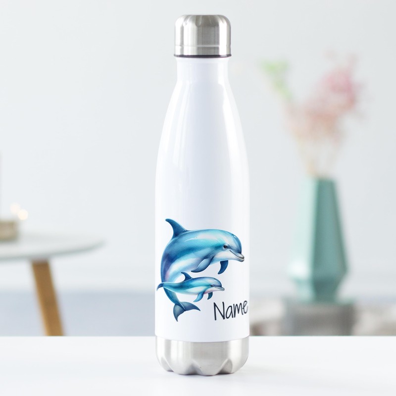 GRAZDesign Thermal Water Bottle with Name Maritime Two Dolphins Motif