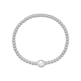 Yokoamii Women's Bracelet Metal Alloy Silver-Plated with Potato Freshwater Cultured Pearl Approx. 8.0-8.5 mm White, One size, Freshwater cultured pearl, No Gemstone