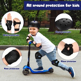 Syhood Kids Bike Helmet for Girls and Boys Ages 3-5-8 with Wrist Guard and Knee Pads Elbow Pads Adjustable Protective Gear and Bags for Toddler Skating Cycling Scooter(Black Space)