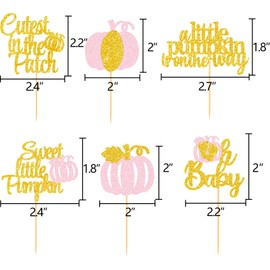 Pink Little Pumpkin Baby Shower Cupcake Toppers Fall Party Decoration Glitter Autumn Patch Food Picks Gender Reveal Ideas