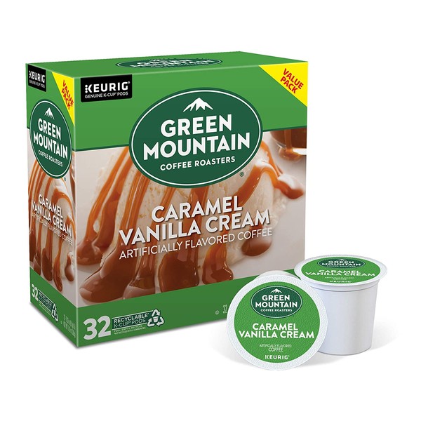 Green Mountain Coffee Roasters Caramel Vanilla Cream, Single-Serve Keurig K-Cup Pods, Flavored Light Roast Coffee, 32 Count