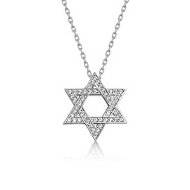 Alef Bet by Paula Star of David Necklace in Sterling Silver with Diamond-like Cz Gemstones