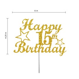 Decoración para tartas de cumpleaños con purpurina dorada, ideas de decoración de fiesta, calidad premium, resistente purpurina de doble cara, palo de acrílico. Fabricado en Estados Unidos (15)