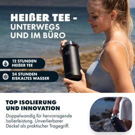 Paratito® Vacuum Flask with Tea Infuser/Fruit Insert – Insulated Stainless Steel Water Bottle 1L – Travel Flask for Hot and Cold Drinks – 1 Litre to-Go Thermal Bottle for Office, Yoga, and Hiking