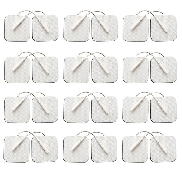 24PCS TENS Unit Replacement Pads 2X2, Latex Free Electrodes Compatible with TENS Machine Use 2mm Pin Connector Lead Wires Such as AUVON TENS, TENS 7000, Etekcity, Nicwell Care Tens