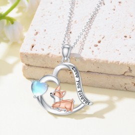 enjoylifecreative Corgi Moonstone Necklace for Women 925 Sterling Silver Dog Pendant Chain Pet Jewellery Gifts for Women Girls Dog Lovers, Sterling Silver, No Gemstone