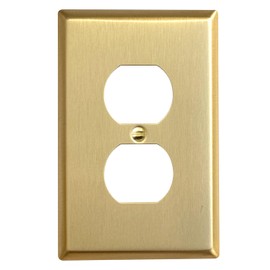 Rio Salto BRASS Metal Gold Outlet Cover or Light Switch Cover Wall Plate MIDSIZE Corrosion Resistant Single Duplex Receptacle Wallplate Covers 1 Gang Single Gang 4.92" x 3.15" Duplex 1-Pack
