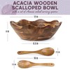 Wood Salad Bowl with Serving Utensils - Large Scalloped Decorative