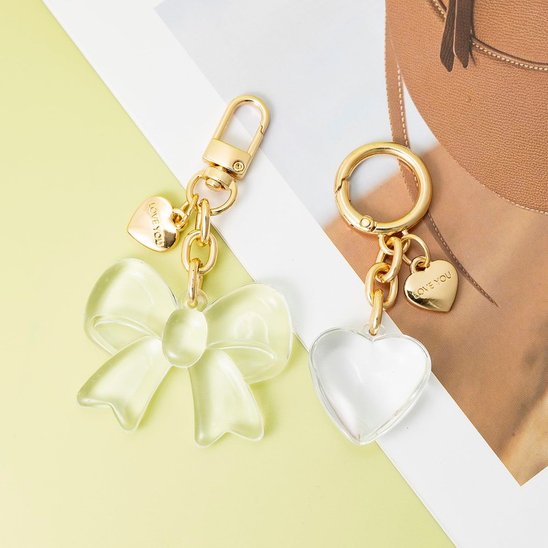 AUMEY Clear Transparent Bow & Heart Purse Charms 2 Pack,