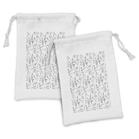 Ambesonne Hipster Fabric Pouch Set of 2, Hand Drawn Style Pattern with Dental Hygiene Theme Teeth Care Cleaning, Small Drawstring Bag for Toiletries Masks and Favors, 9" x 6", Black and White