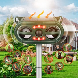 Solar Animal Repeller Outdoor,Ultrasonic Animal Repeller Outdoor,Cat Repellent Outdoor,Squirrels Repellent with Motion Sensor & Flashing Light,Deer Repellent Devices,Repel,Bird,Rabbit,Raccoon,Cat