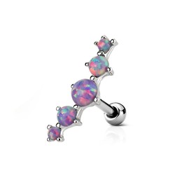16GA Stainless Steel Five Synthetic Opal Set Ear Crawler Cartilage Piercing (Purple)