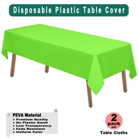 Lime Green Plastic Tablecloths 2 Pack Light Green Disposable Table Covers 54 x 108 Inch Shower Party Tablecovers PEVA Fruit Green Table Cloths for Birthday Wedding Parties 8 ft Rectangle Table Use