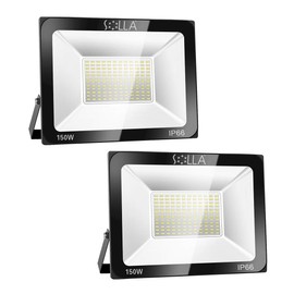 2 Pack SOLLA 150W LED Flood Light, IP66 Waterproof, 12000lm, 800W Equivalent, Super Bright Outdoor Security Lights, 6000K Daylight White, Outdoor Floodlight for Garage, Garden, Lawn and Yard