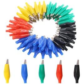 Glarks 100Pcs 1.1''/28mm Alligator Clips Crocodile Electrical Test Clamps Jumper Helper with Black/Red/Yellow/Blue/Green Protective Insulation Cover for Laboratory Testing