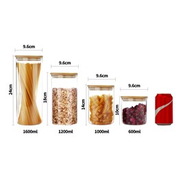 SIXAQUAE Glass Food Storage Containers Jar Seal Bamboo Lids 4 Packs 600ml Airtight Canister Organization Sets Stackable…