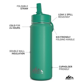 Hydrapeak Mini 20oz Kids Water Bottle w/Straw Lid, Stainless Steel Double Wall Insulated Water Bottle for Kids | Leak-Proof and Spill-Proof Kids Water Bottle for School, Cold for 24 Hrs (Kelly Green)