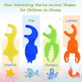 Dacon Kids Flossers, Kids Dental Floss Picks Without Fluoride, Unflavored, 4 Colors Ocean Animals Shaped Makes Flossing Fun, 50 Count (Pack of 2)