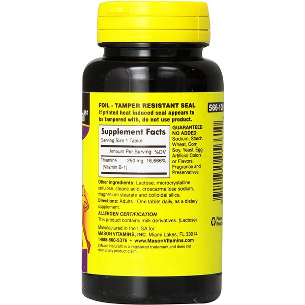 Mason Vitamins B-1 250Mg Thiamine Tablets, 100 Count