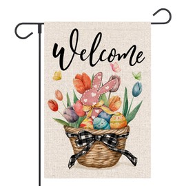 Welcome Easter Garden Flag 12x18 Inch Double Sided Outside Bunny Easter Eggs Tulip Floral Yard Holiday Decoration Flag