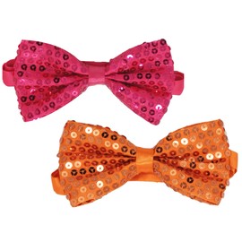 CHENGZI Plain Sequin Bow Tie Reflective Bow Tie Party Accessories Beads Inlay Accessories Performance Bow Tie, Orange and rose red
