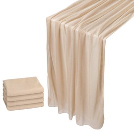 WELTRXE 4 Pack Champagne Chiffon Table Runner 30x120 Inches Romantic Sheer Wedding Table Runner Glitter Brown Tulle Fabric Party Table Decorations for Wedding, Birthday Party, Bridal & Baby Shower