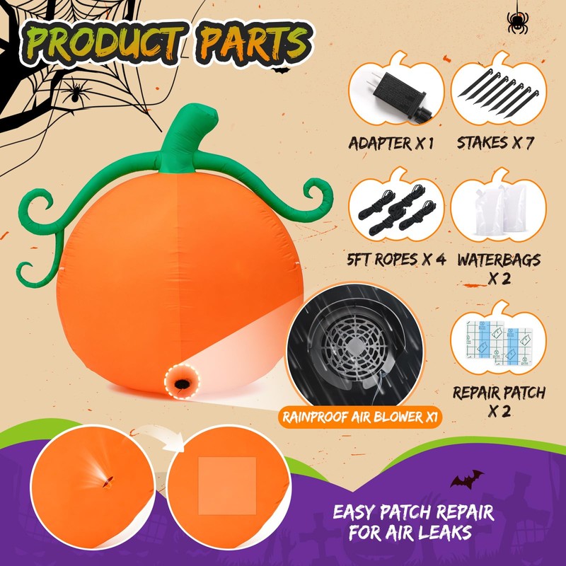 5FT Halloween Inflatables Pumpkin Outdoor Decorations Yard Decor
