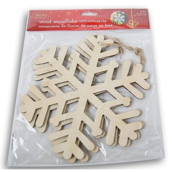 Wood Christmas Craft Ornament - Snowflake - 2 Count -