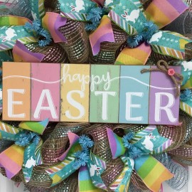 What A Mesh by Diana Happy Easter Pastel Wreath Handmade Deco Mesh
