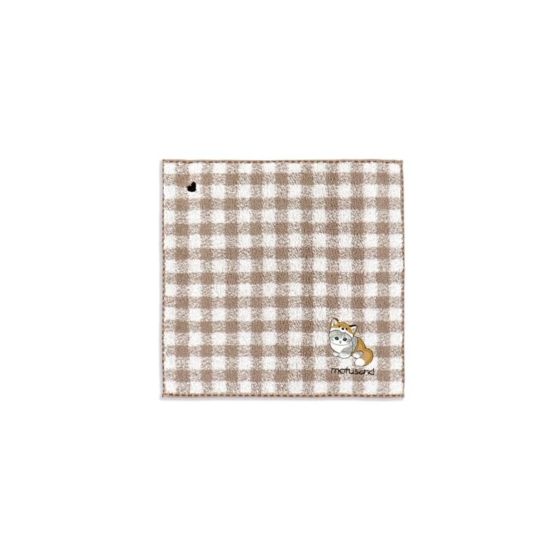 mofusand 43-0120080 Gingham Stitch Towel Handkerchief, Beige, Cat Checker, Cute,