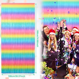 Xialvyu Pack of 6 Tinsel Curtains Glitter Light Gradient Foil Curtain Tinsel Curtain 1 m x 1.9 m Party Curtain for Wedding, Birthday, Background Decoration (Light Gradient)