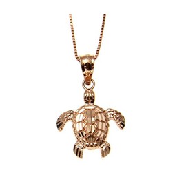 Arthur's Jewelry 14K solid rose gold 12mm sparkly diamond cut Hawaiian sea turtle honu charm pendant