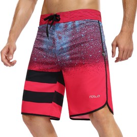Nonwe Men's Swim Trunks Quick Dry Beach Swimsuits with Lining and Pockets Red&Blue 30