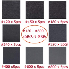 Aewio Sandpaper, Sandpaper, Water Resistant Paper, Abrasive Paper, Woodworking Paper for Polishing (120, 150, 180, 240, 320, 400, 600, 800, 5 each) (40 Sheets #120 - #800)